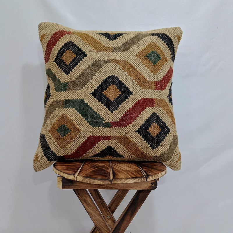 Trade Star Decorative Kilim Pillow Cover Indian Jute Cushion Case 70% Jute 30% Wool Throw Pillow Sham for Outdoor Handwoven Rug Pillow Case 18x18 Boho Home Decor Vintage Cushion Cover - Image 3